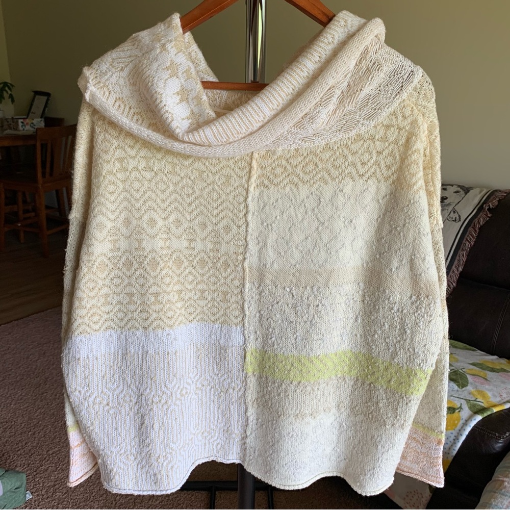 Free People Patchwork Cowl Neck Knit Pullover Sweater Small - Picture 4 of 7